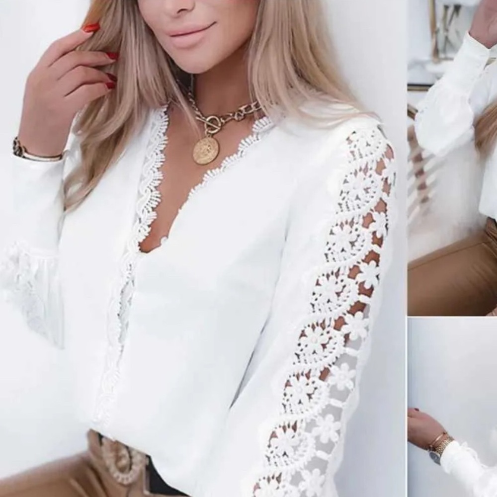 Women's Blouse V Neck Long SIve Lace Crochet Floral Print NWOT SZ 2XL